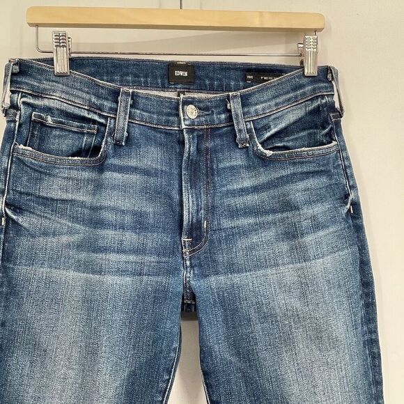 Edwin Blue Cotton Blend Stretch Pixie 9" Mid Rise Skinny Denim Jeans Size 29 - Picture 2 of 11